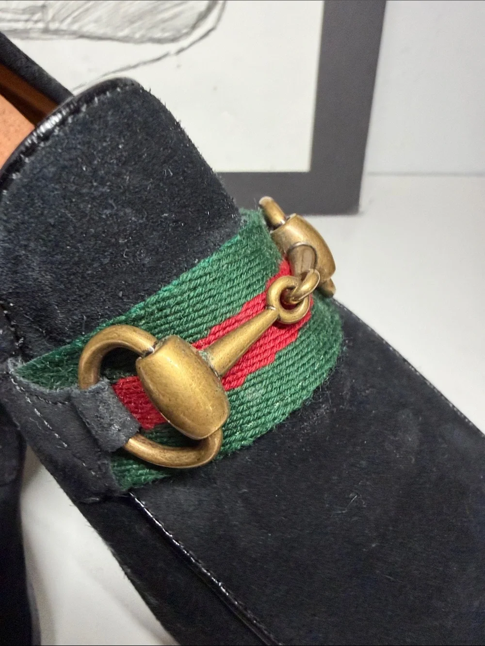 Gucci Web Black Suede Horesbit Loafers Mens Size UK 7 US 8
